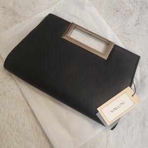 Wallis Black Clutch with Silver Rectangular Handle